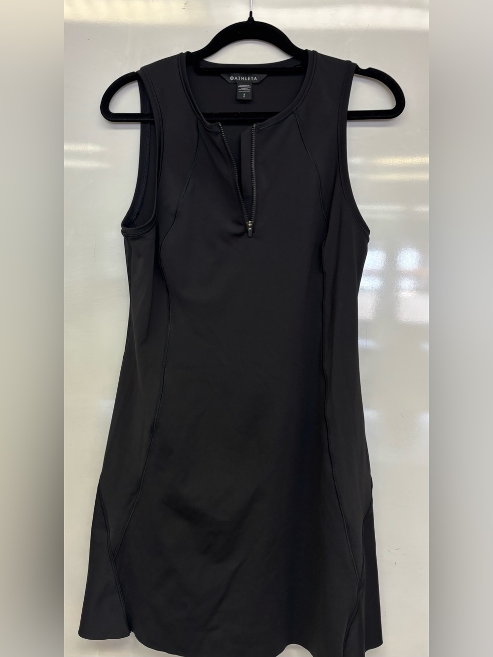 Athleta Ace Tennis Dress Black Sleeveless Zip Front Athletic Dress Size Small